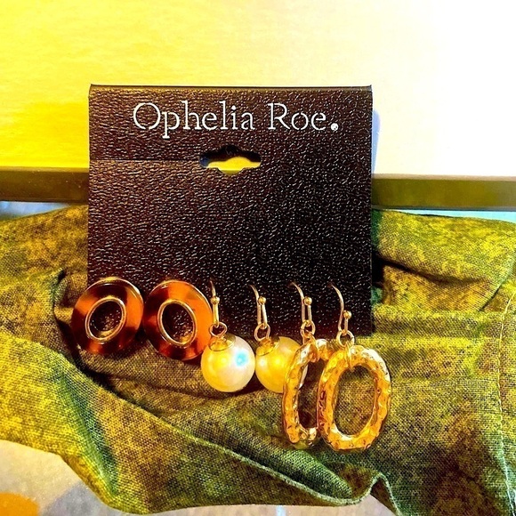 Ophelia Roe - Set Of Three Gold Tone Fashion Earrings - NWT - Picture 3 of 3